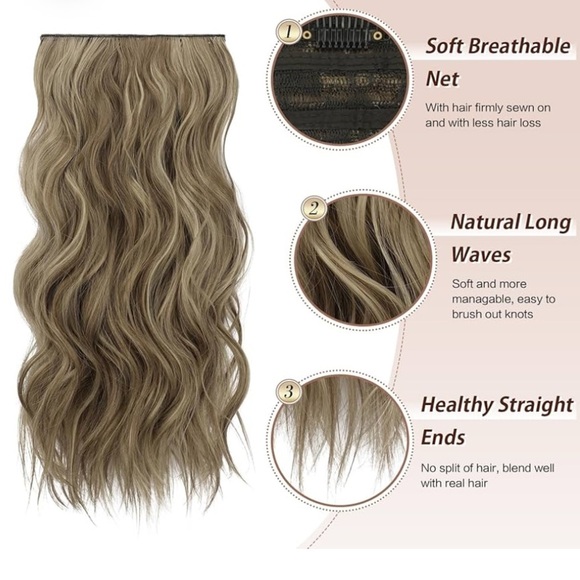 FESHFEN Clip in Hair Extensions - 20 Inch Caramel Brown Mixed Ash Blonde - Picture 3 of 4